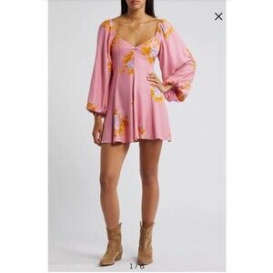 B23 FREE PEOPLE Francesca Mini Dress Floral Dawn Rose Combo SMALL NWT Sweetheart